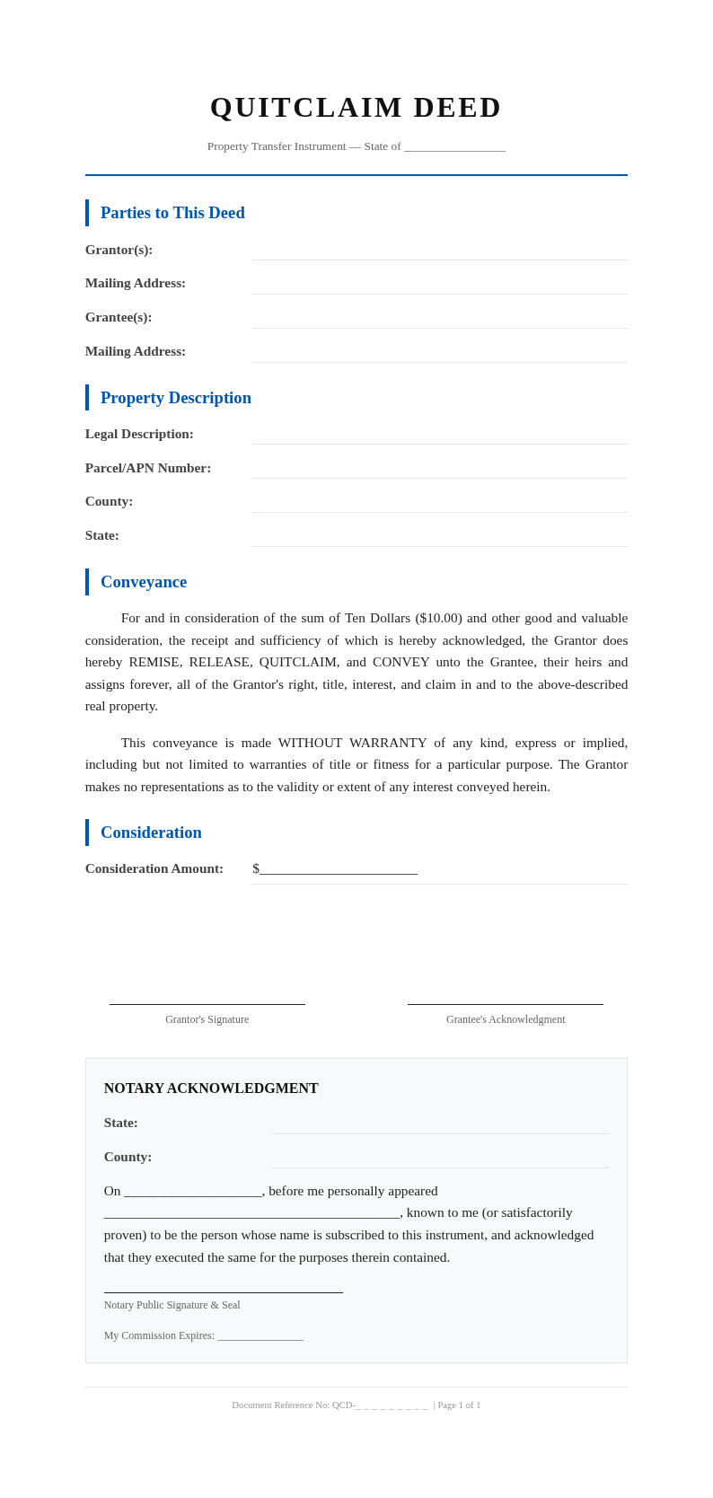 Classic professional quitclaim deed